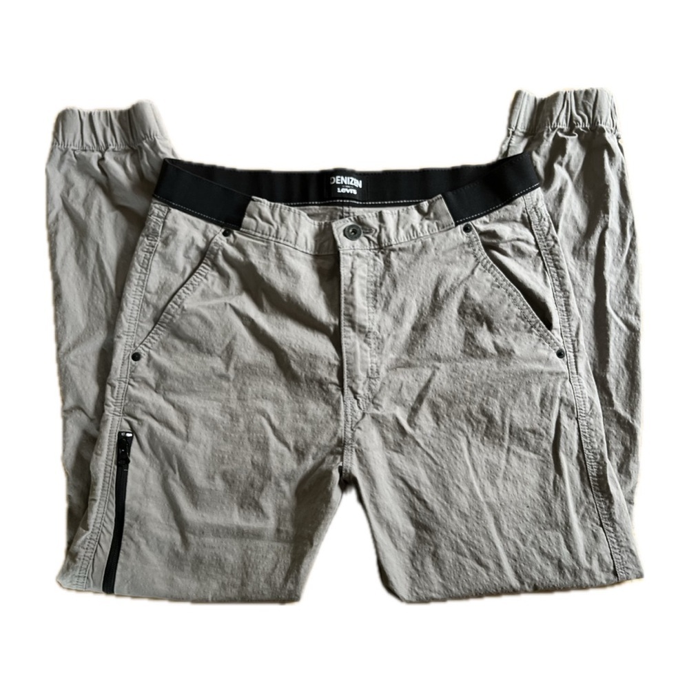 Levi's Denizen Mens Joggers Gray Elastic Waist Zipper Pockets Cotton 34x28
